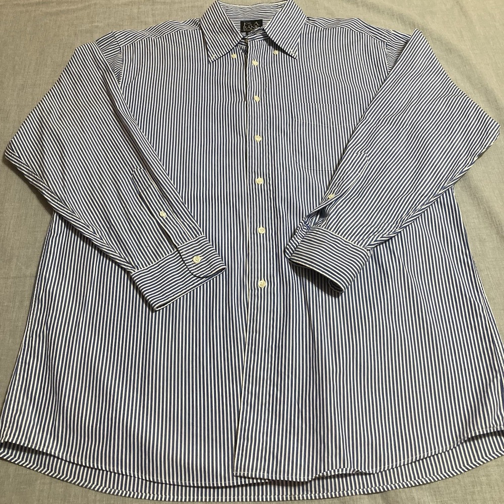 Jos. A Bank Blue and White Striped Men's Dress Shirt 16.5-33 100% Cotton